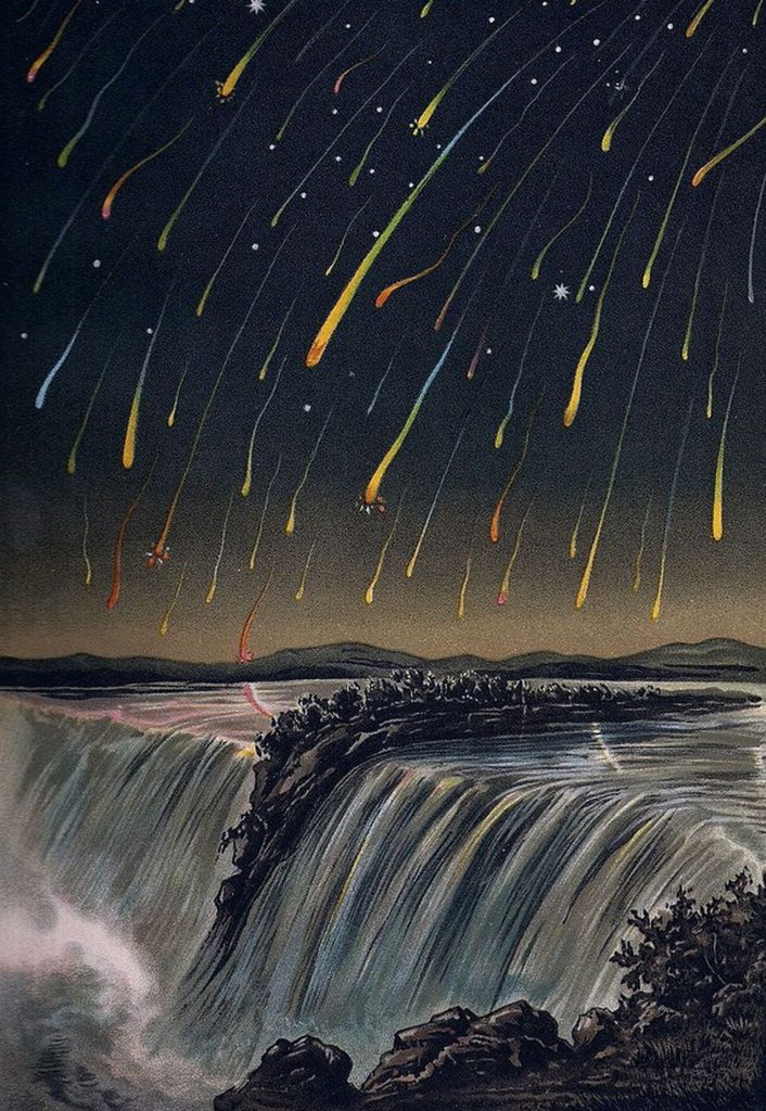 1833年的狮子座流星雨，这是历史上最壮观的流星雨之一。来源：Edmund Weiss