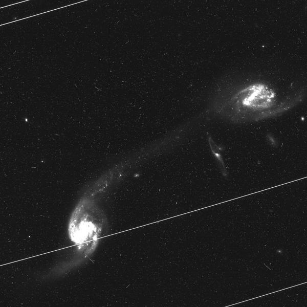 人造卫星越来越经常在哈勃望远镜的照片中“轰炸”。图片来自NASA / 莱斯特大学