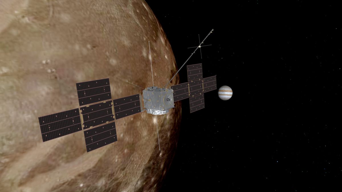 JUICE接近Ganymede的艺术描绘。来源：ESA