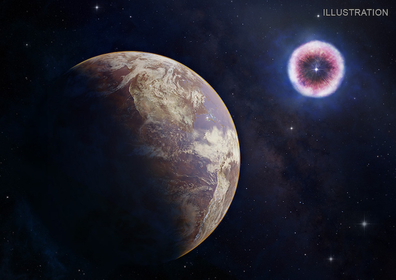 艺术家对超新星附近类地行星的描绘插图。图片来自 NASA/ CXC/ University of Illinois/ I. Brunton